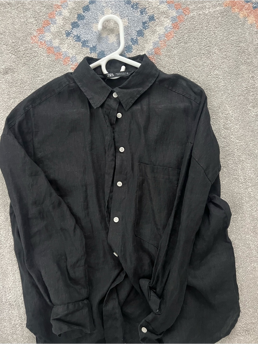 Zara Wonens Black Linen Blend Button-Up Shirt